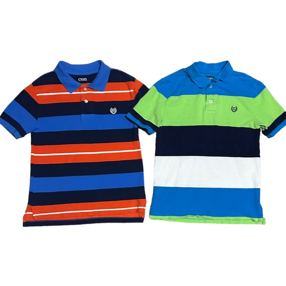 Set of 2 CHAPS Boy’s Striped Short Sleeve Polo Shirts - Picture 1 of 5